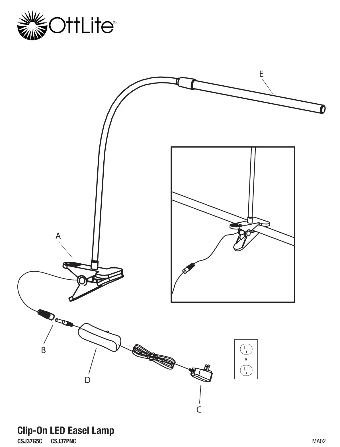 OttLite CSJ37G5C Clip-On LED Easel Lamp Instructions