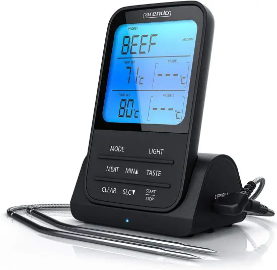 arendo 305077 Wireless Grill Thermometer Digital With Stainless Steel Probes