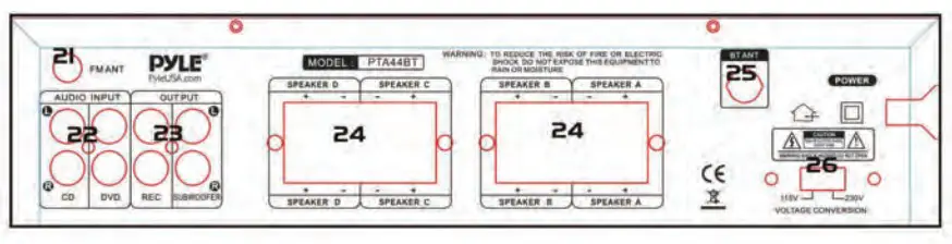 PYLE 4 Channel Audio Amplifier Built-in FRONT