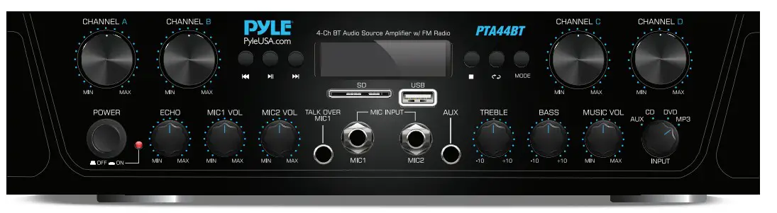 PYLE 4 Channel Audio Amplifier Built-in Wireless BT