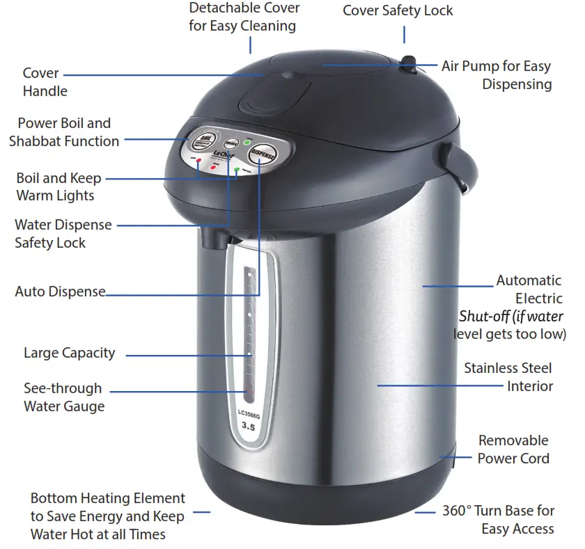 LeChef LC5165M Electric Hot Water Pot - FEATURES 1