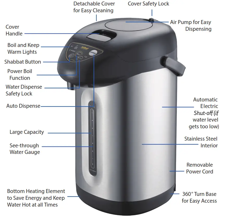 LeChef LC5165M Electric Hot Water Pot - FEATURES