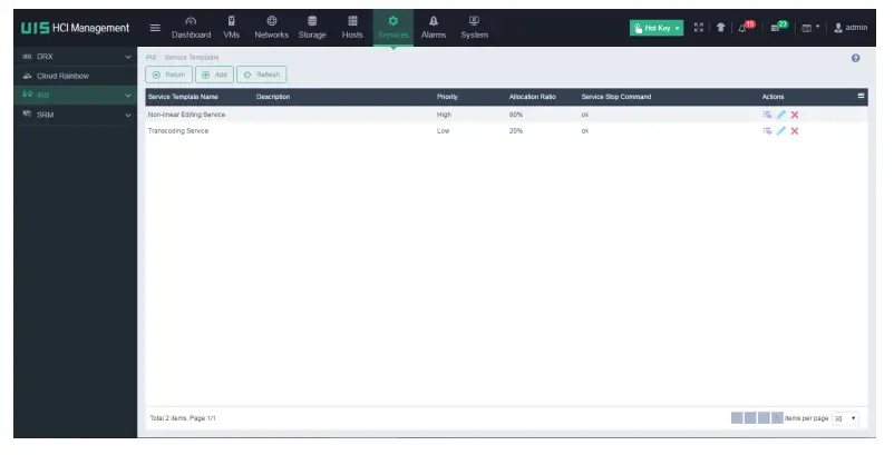 Service template list