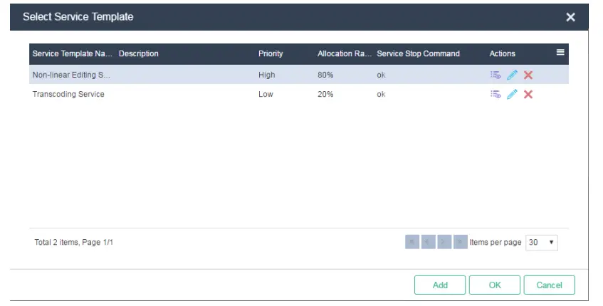 Selecting a service template