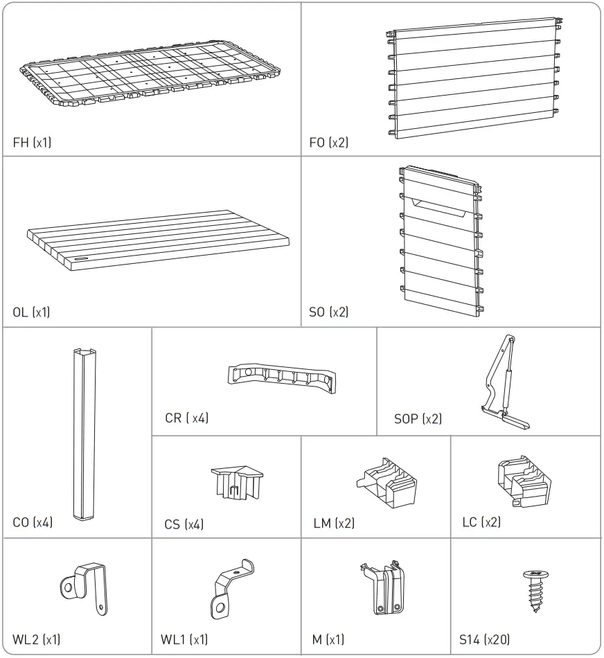 KETER 870L Storage Box Instruction - ASSEMBLY PARTS