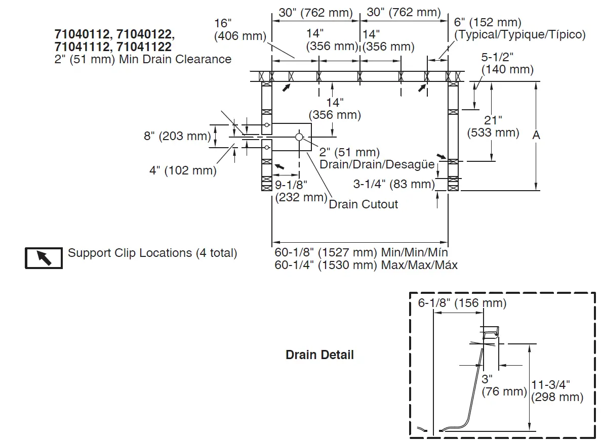 KOHLER 71171120-0 Ensemble Vikrell Right-Hand Drain Rectangular Skirted Bathtub fig 24