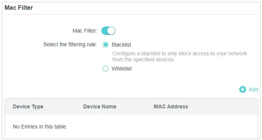 tp-link TL-WPA7517 AV1000 Gigabit Powerline ac Wi-Fi Extender User Guide - Select either of the filtering rules
