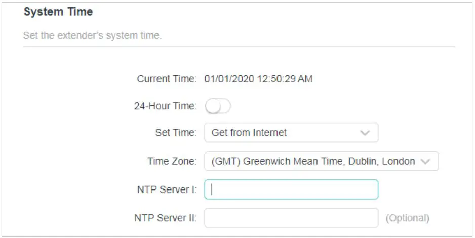 tp-link TL-WPA7517 AV1000 Gigabit Powerline ac Wi-Fi Extender User Guide - Set Up System Time