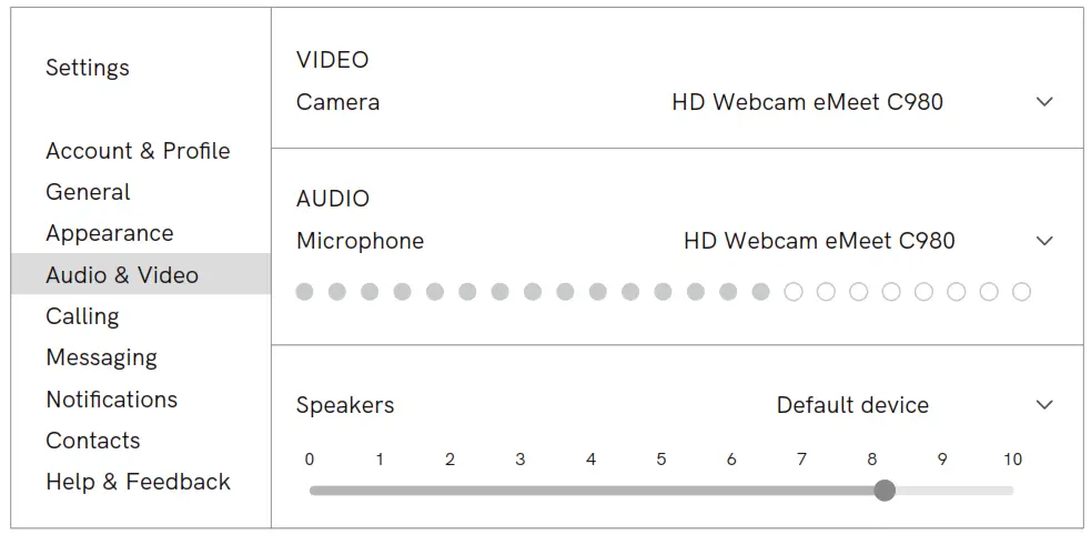 HD Webcam eMeet C980 Pro Full HD Webcam - Settings