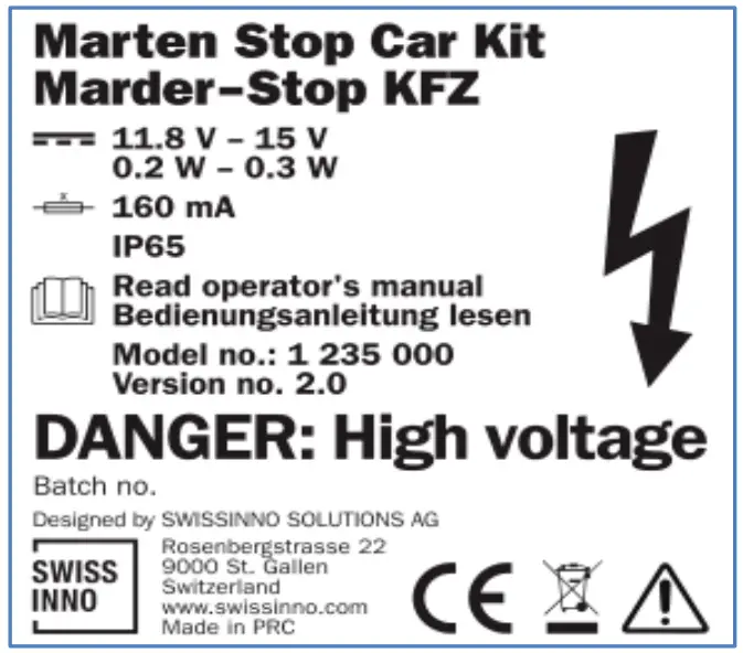 SWISSINNO 1 235 001 12V Marten Stop Car Kit icon