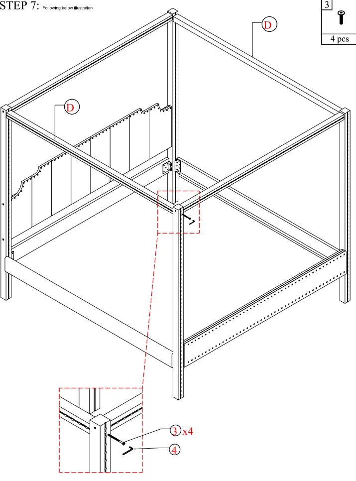 THE HOME DEPOT AD000080 Wood Frame Queen Size Upholstered Canopy Bed - Figure10