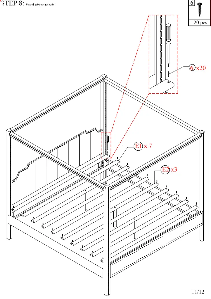 THE HOME DEPOT AD000080 Wood Frame Queen Size Upholstered Canopy Bed - Figure11