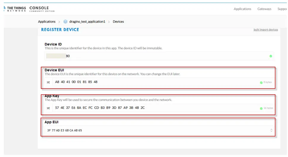 Add APP KEY and DEV EUI