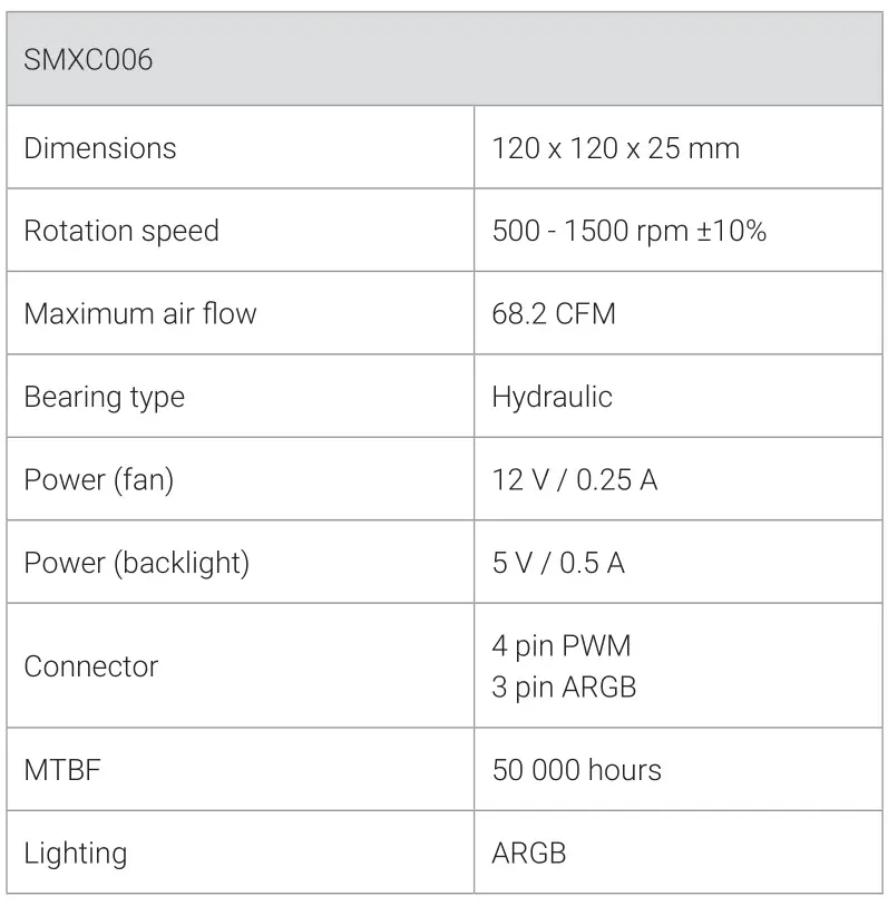 SILVER MONKEY SMXC006 ARGB Case Fan - Specification