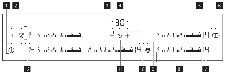 AEG HK955070FB 36 Inch Induction Cooktop- Control panel layout