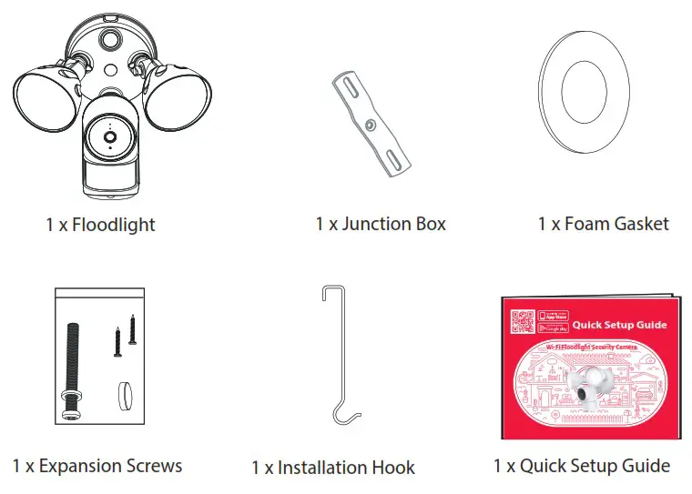 FOSCAM 4MP Floodlight Camera - What'’s in the Box