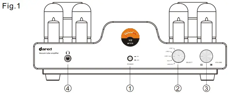 dared I 30BT Stereo Integrated Tube Amplifier - Front Panel and Controls 1