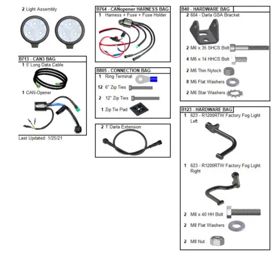 clearwater LIGHTS R1200RTW Darla LED Light Kit - Parts List 2