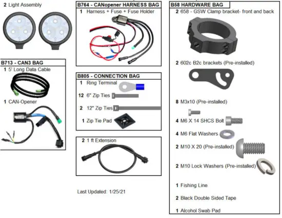 clearwater LIGHTS R1200RTW Darla LED Light Kit - Parts List