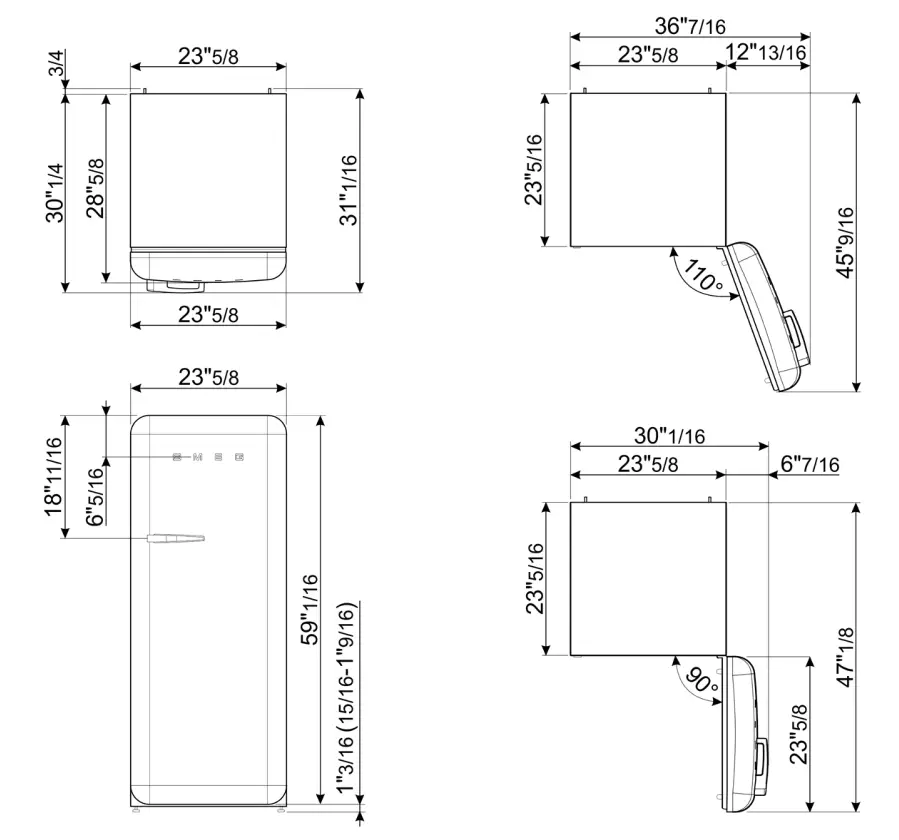 smeg FAB28URCR3 Retro-style Single Door Refrigerator - Fig 1