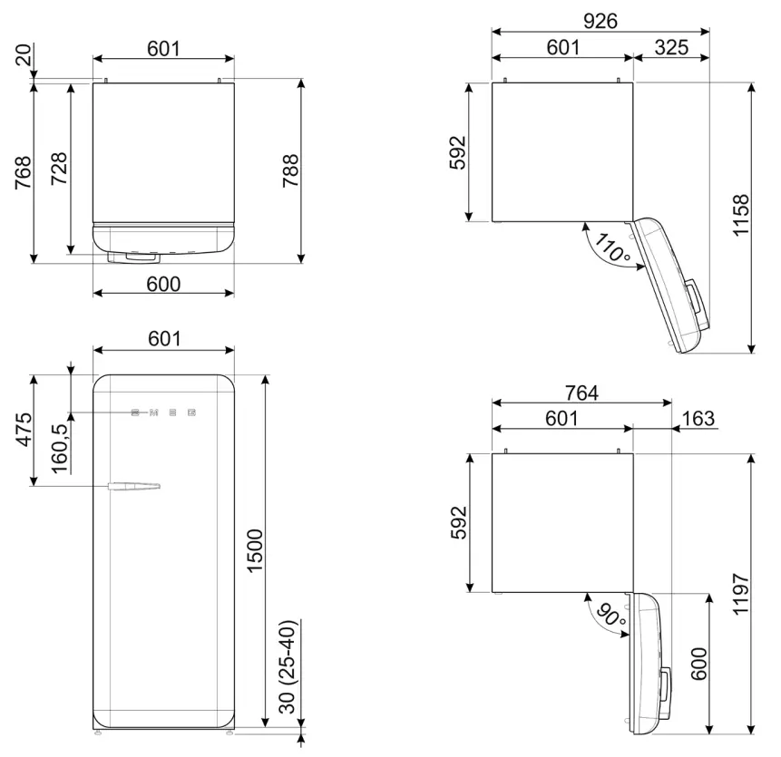 smeg FAB28URCR3 Retro-style Single Door Refrigerator - Fig 2