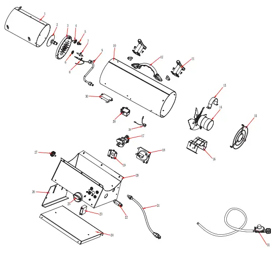 Dyna-Glo FA40DGP-01 Propane Construction Heater - REPLACEMENT PARTS LIST