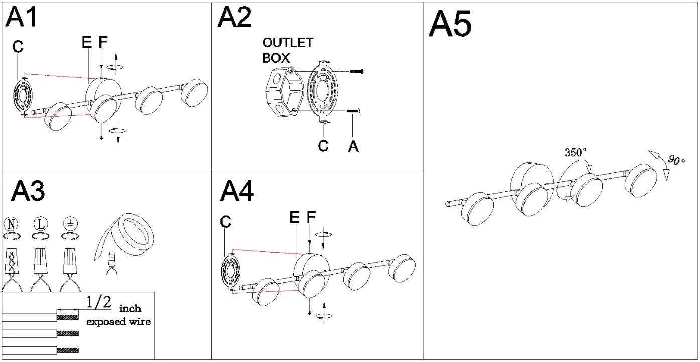 ZEVNI A04650 Kay 27 Inch Wide Black LED Vanity Light - Make assembly