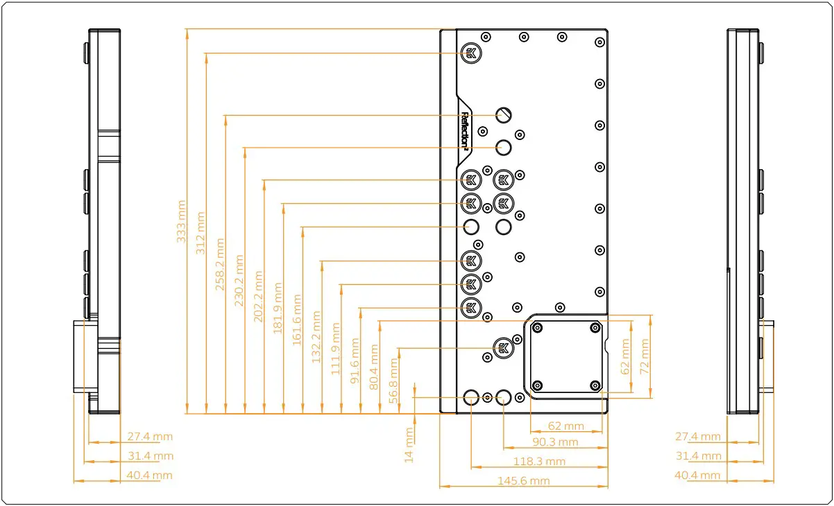 EKWB EK Quantum Reflection2 Torrent DDC 42 PWM D RGB Plexi - DIMENSIONS