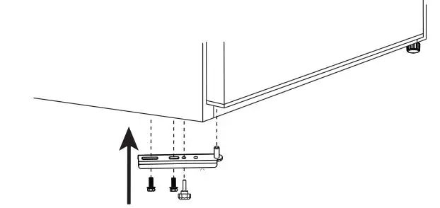 INSIGNIA Compact Refrigerator NS-CF12V17BK1 User Guide - Install the bottom hinge and the door stopper on the left bottom of your refrigerator using the screws you removed previously
