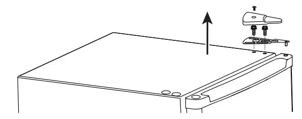 INSIGNIA Compact Refrigerator NS-CF12V17BK1 User Guide - Remove the screws and pin holding the top hinge to your refrigerator
