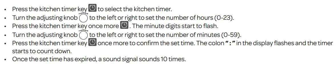 INVENTUM IMC6272BK Combi Magnetron Oven Instruction Manual - setting the kitchen timer