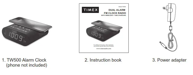 TIMEX TW500 Dual Alarm FM Clock Radio- the Box