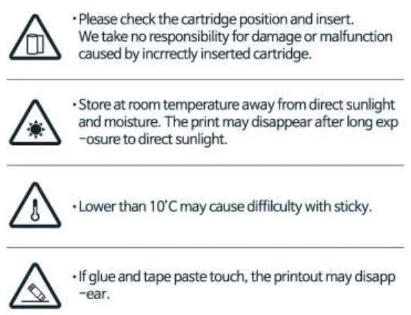 pagee PG1 Mobile Sticker Printer Instruction Manual - Cartridge Caution