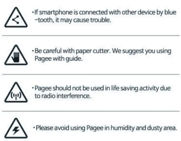 pagee PG1 Mobile Sticker Printer Instruction Manual - Pagee Caution