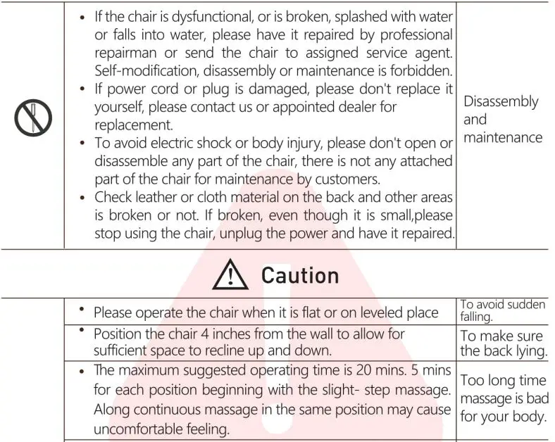 KAHUNA CHAIR HM5000 Massage Chair User Manual - Safety Instruction