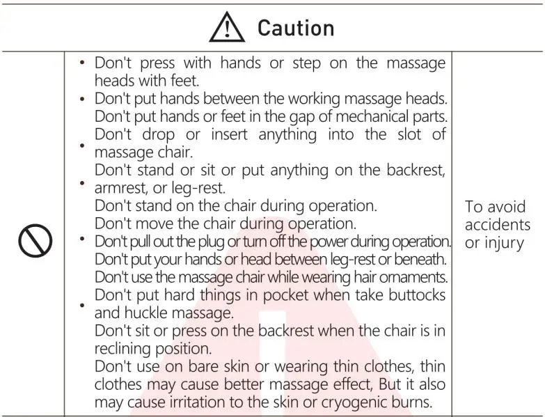 KAHUNA CHAIR HM5000 Massage Chair User Manual - Safety Instruction