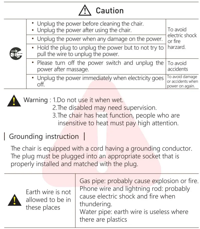 KAHUNA CHAIR HM5000 Massage Chair User Manual - Safety Instruction