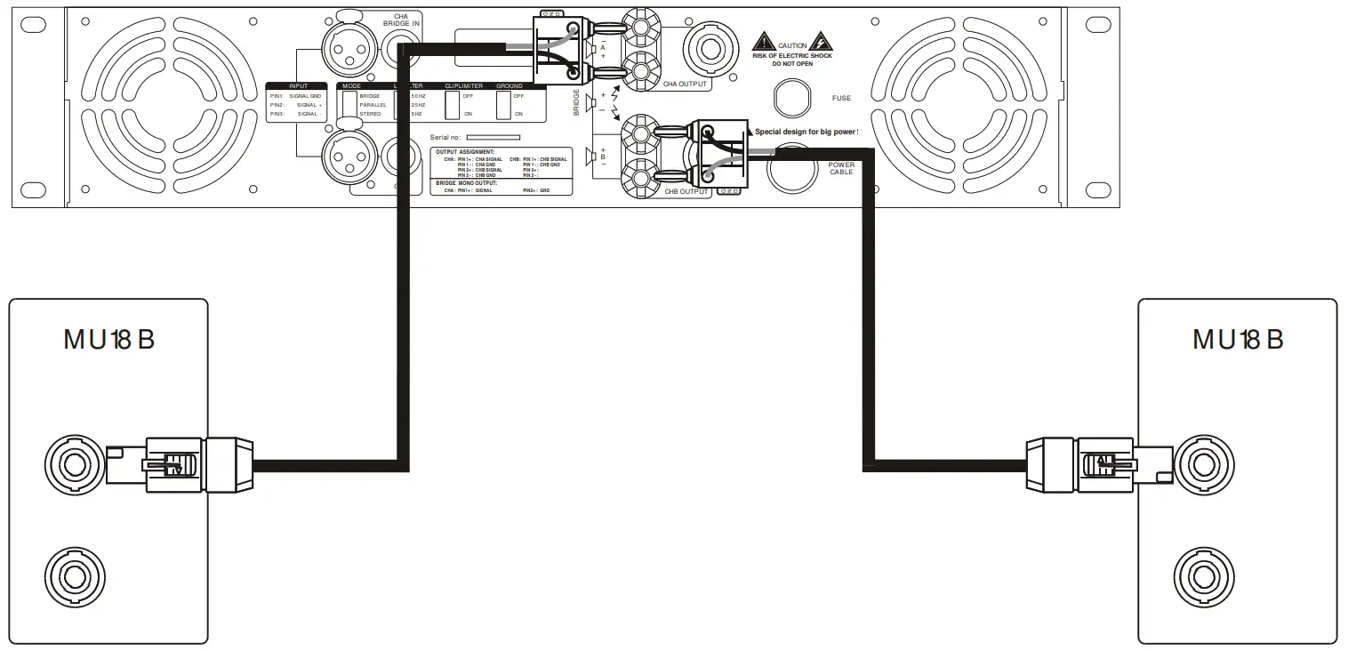 Beta Three MU18 B 18 Inch Subwoofer MU Series Pro Loudspeaker System - System Connection Reference