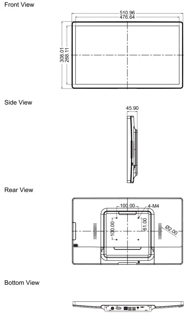 MicroTouch IC-215P-AW3 Touch Computer - Dimension - System Only