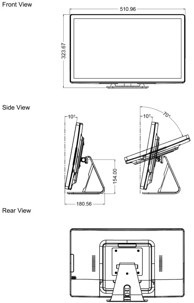 MicroTouch IC-215P-AW3 Touch Computer - Dimension - System with Stand 1