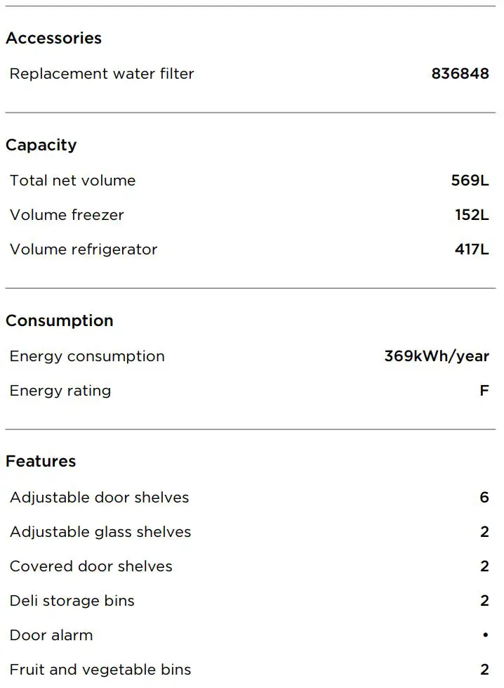 FISHER PAYKEL RF540ANUX5 90cm Freestanding French Door Refrigerator Freezer User Guide - SPECIFICATIONS