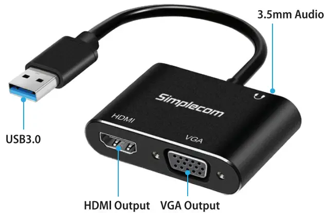 Simplecom DA316A USB to HDMI plus VGA Adapter with 3.5mm Audio - Figure 1