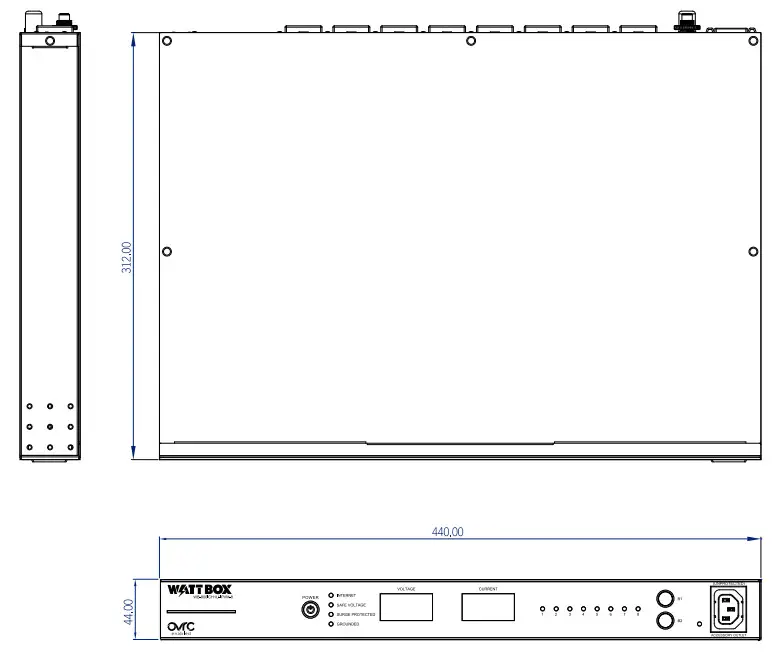 WATT BOX WB-800ICH1U-IPVM-8 1U Integrated Faceplate IP Power Conditioner - Dimensions