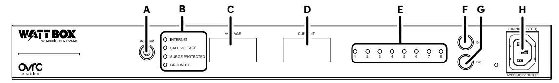 WATT BOX WB-800ICH1U-IPVM-8 1U Integrated Faceplate IP Power Conditioner - Front Panel