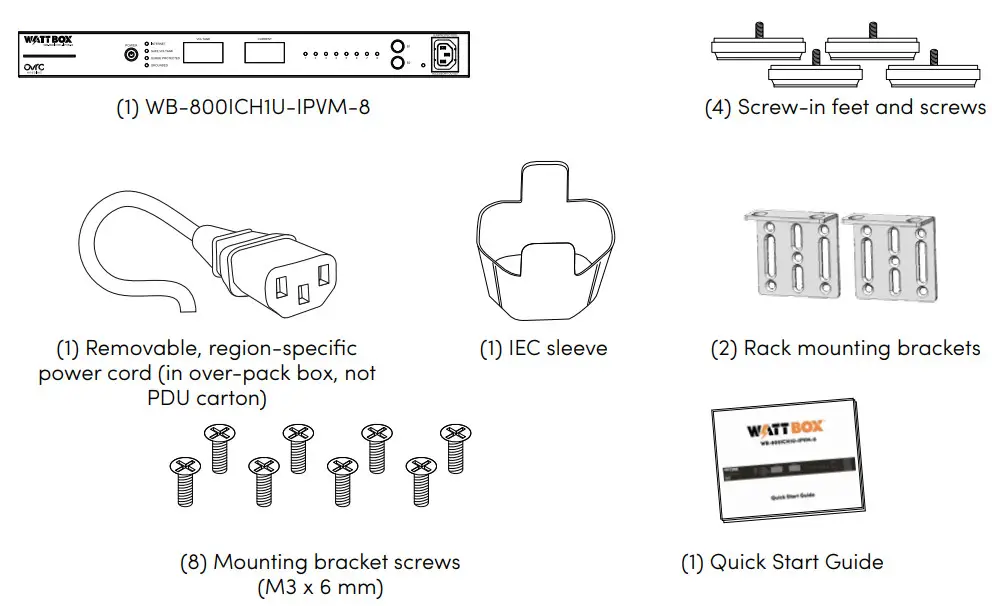 WATT BOX WB-800ICH1U-IPVM-8 1U Integrated Faceplate IP Power Conditioner - Package Contents