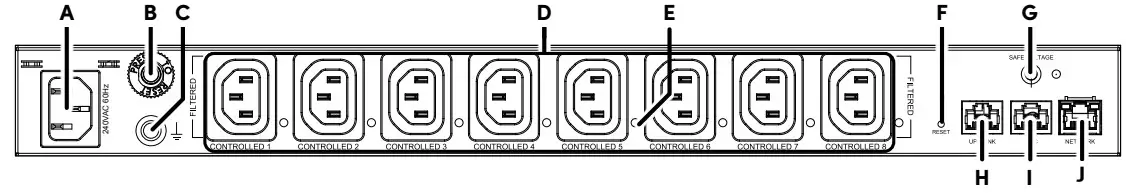 WATT BOX WB-800ICH1U-IPVM-8 1U Integrated Faceplate IP Power Conditioner - Rear Panel