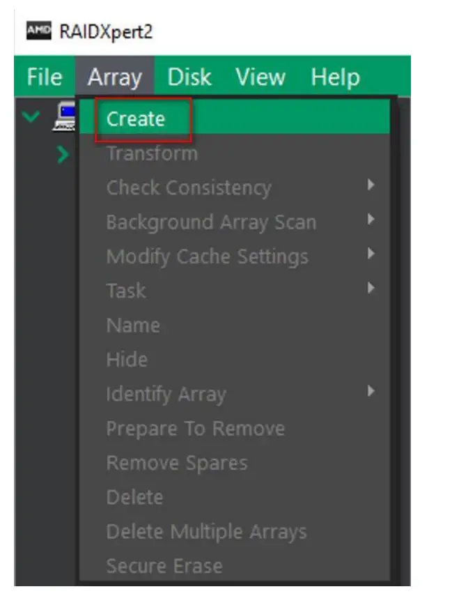 ASRock X670E Taichi Motherboard - Find “Array” in the menu and click on “Create”