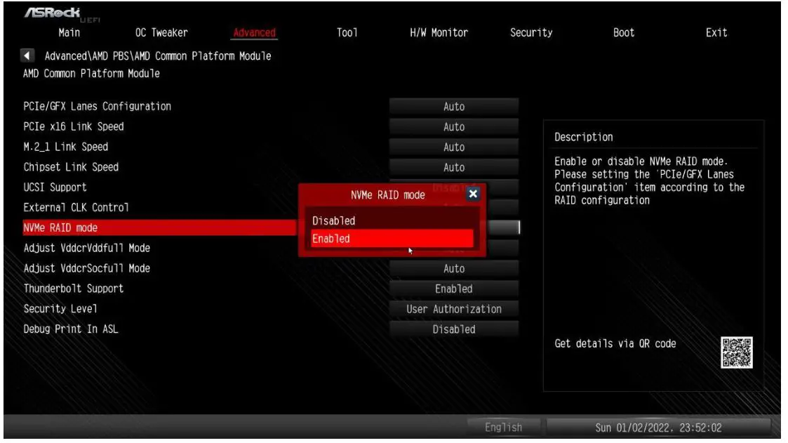 ASRock X670E Taichi Motherboard - Go to AdvancedAMD PBS AMD Common Platform Module and set NVMe RAID mode to Enabled