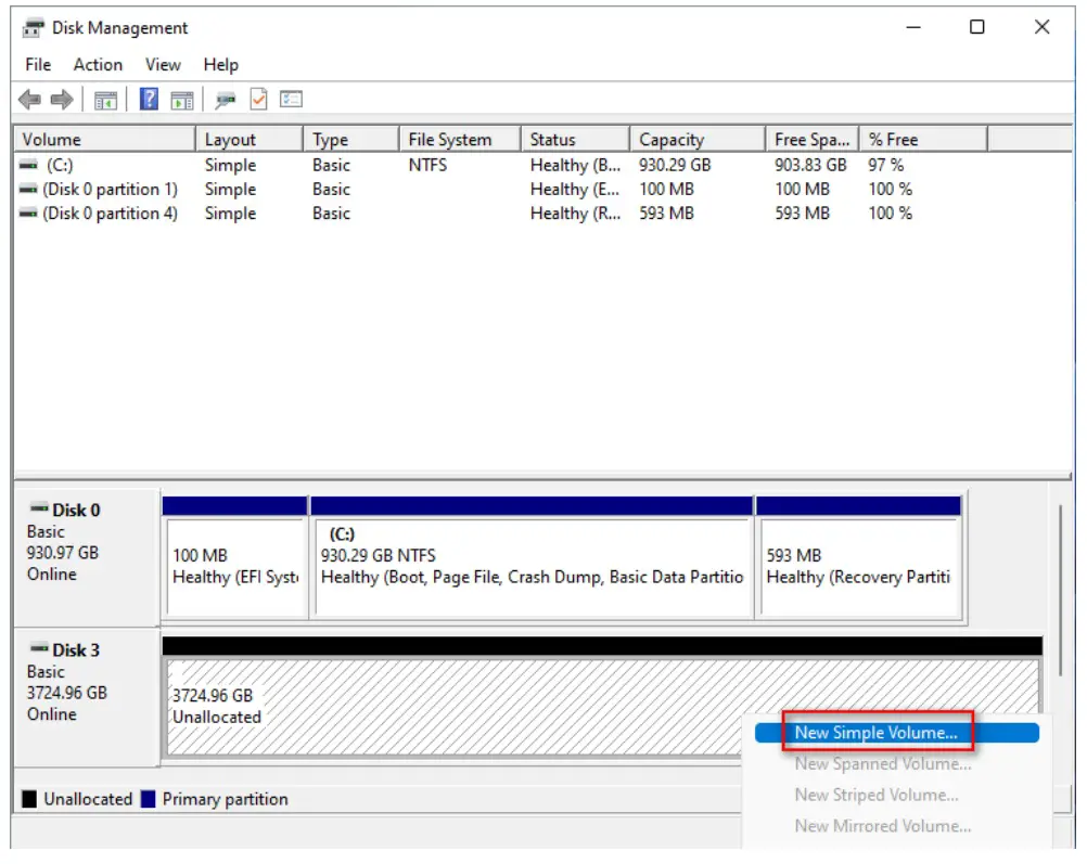 ASRock X670E Taichi Motherboard - Right click at the “Unallocated” section of the disk and create a new simple volume