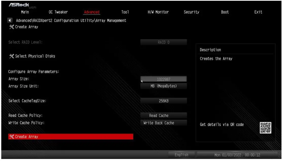 ASRock X670E Taichi Motherboard - Select “Create Array”.